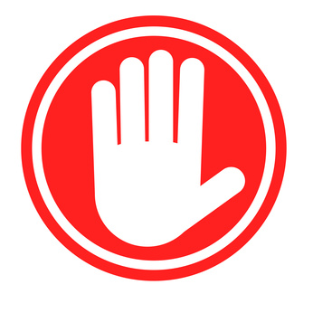 Stop sign with human hand. Warning sign, hazardous sign