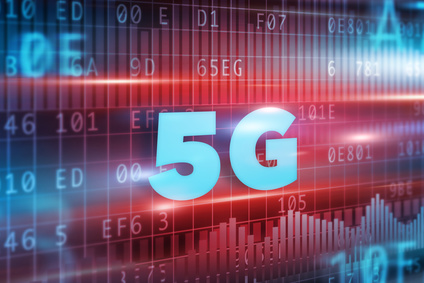 5G Concept with blue background blue text